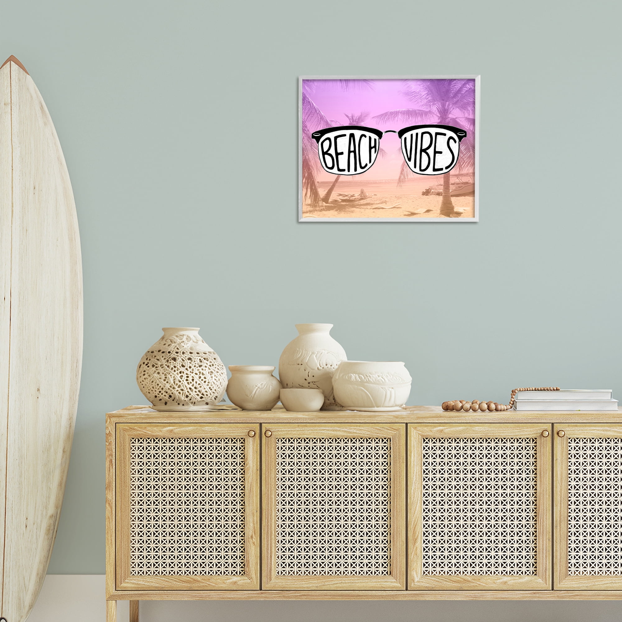 Stupell Industries Tropical Beach Vibes Typography Painting White Framed Art Print Wall Art, 20 x 16