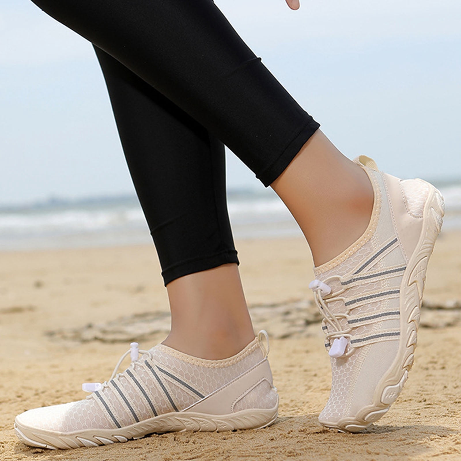 Barefoot Shoes Women Men Footwear Wide Toe Box Sneakers Running HIking Shoes Breathable Mesh Athletic Shoes Beige Size 9