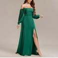 thumbnail image 4 of Taylonsss Womens Solid Color Strapless Stretch Formal Dress Long Sleeve Back Zipper High Slit Evening Gown Sophisticated Party Attire, 4 of 4