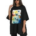 thumbnail image 4 of Plus Size Shirt for Women Black Tops for Women Oversized Short Sleeves Shirt for Women Butterflie T Shirt Crewneck Shirt for Women L, 4 of 5