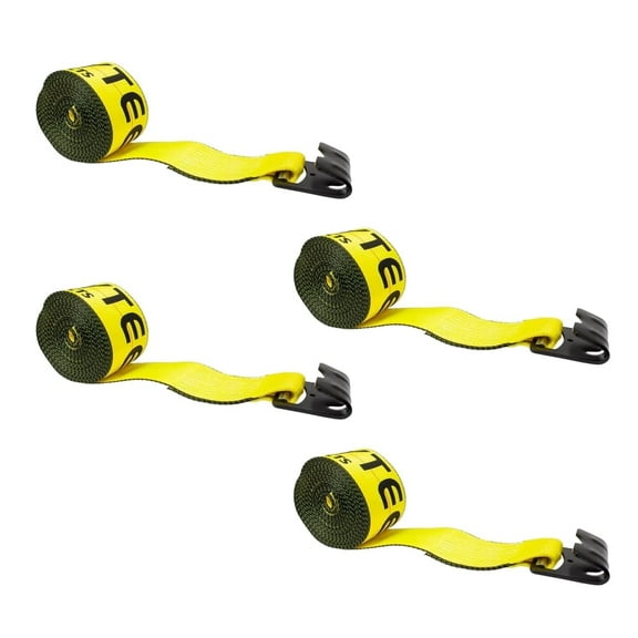 Winch Straps 4" x 30' Yellow Heavy Duty Tie Down w/Flat Hooks WLL# 5400 lbs | 4 Inch Cargo Control for Flatbed Truck Utility Trailer (4 Pack)