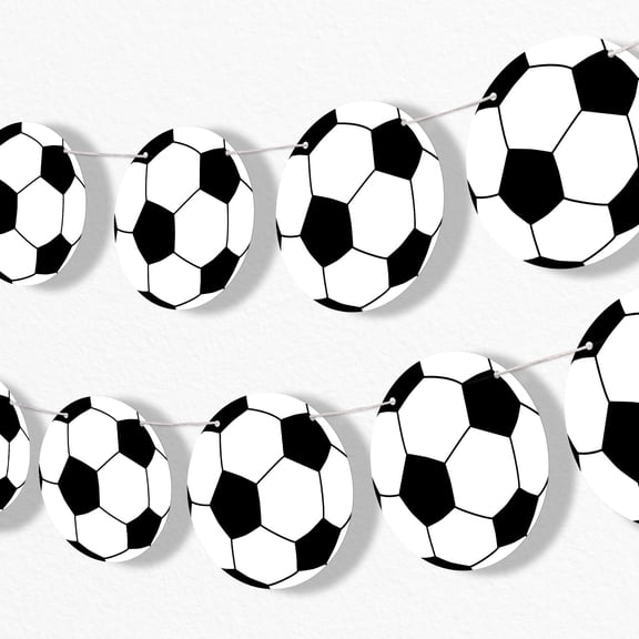 Big Dot of Happiness Soccer Garland Banner Sports Birthday Party Decorations Backdrop 30 Feet of Cord 15 Double Sided Paper Soccer Ball Shapes