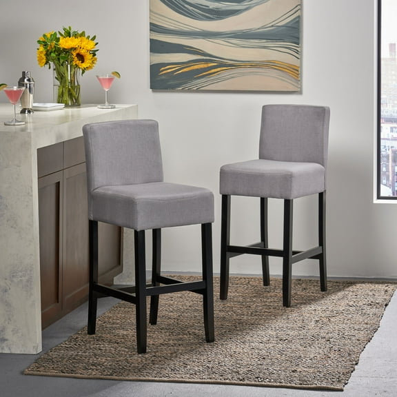 Noble House Lindsey Modern Contemporary 29.5" Fabric Bar Stools, Set of 2, Light Grey