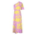 thumbnail image 4 of TMOYZQ 50 % de Rabais Été! Robe Longue Maxi à une Épaule pour Femmes, Ourlet Fendu, Imprimé Floral, Manches Courtes Évasées, Coupe Ample Froncée, Robe de Cocktail, Robe de Soirée, Robes d'Invitée de Mariage, 4 of 5