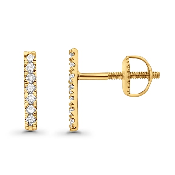 0.10 ( 9.5mm ) Ct Natural Diamond Line Bar Stud Earrings 10K Yellow Women Earrings