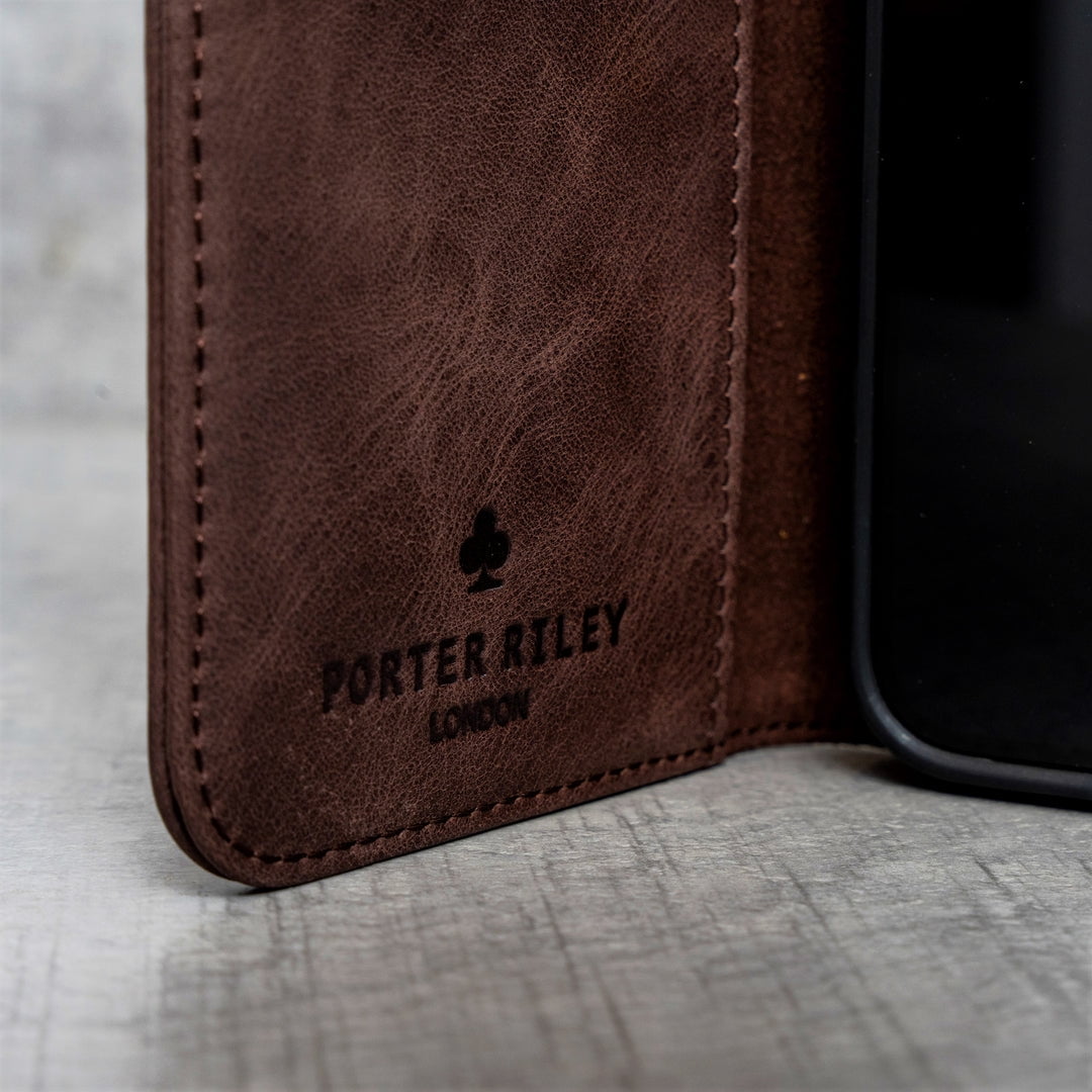 PORTER RILEY - Leather Case for iPhone 12 / iPhone 12 Pro (6.1"). Premium Genuine Leather Stand/Cover/Wallet/Flip Case