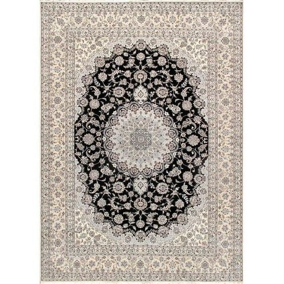 Pasargad Home Nain Hand-Knotted Silk & Wool Area Rug 9'10" X 13'10" Navy