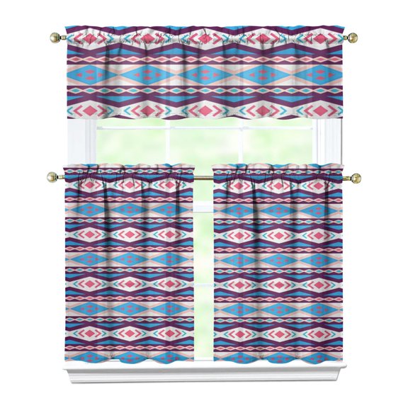 Plaid Stripes Kitchen Curtains 3 Piece Set - Symmetrical Rustic Tier & Valance for Caf Windows