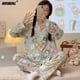 thumbnail image 2 of Conjunto de pijama con estampado de gatos para mujer, ropa de dormir de algodón suave, con cuello vuelto, informal, Kawaii, para otoño y primavera, 2 of 4