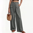thumbnail image 4 of GUACER Women's Linen Blend Pants Button Cargo Pockets High Waist Loose Wide Leg Casual Trousers, 4 of 9