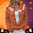 thumbnail image 2 of HAYIMI Womens Halloween Pumpkin Button‑Front Knit Cardigan Long Sleeve Geometric Loose Cozy Fall Holiday Sweater, 2 of 6