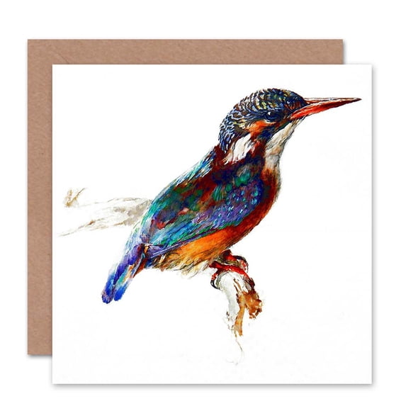 Painting Animal Bird Colourful Kingfisher Ruskin Greetings Card Plus Envelope Blank inside