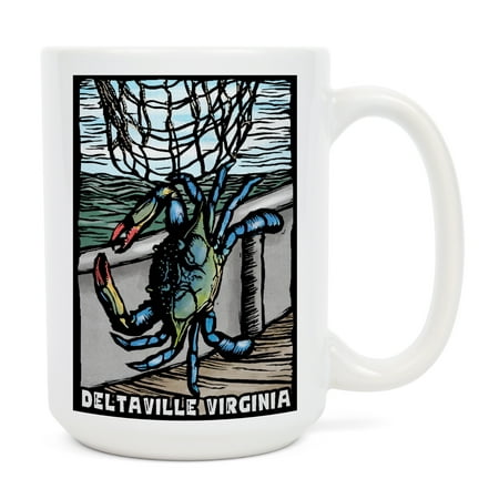 

15 fl oz Ceramic Mug Deltaville Virginia Blue Crab Scratchboard Dishwasher & Microwave Safe