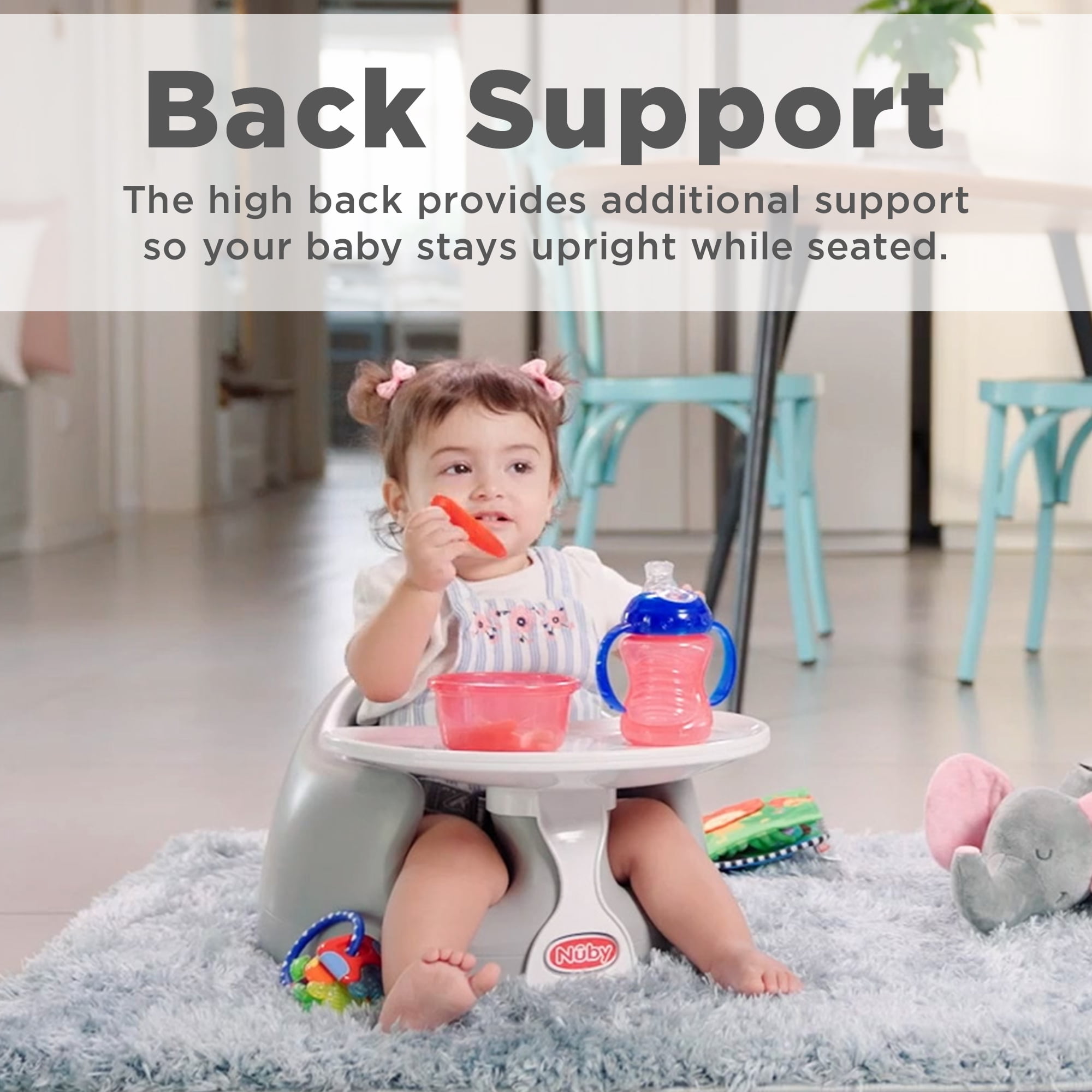Nuby My Baby Seat, Foam Booster Seat with 3-Point Harness, Gray