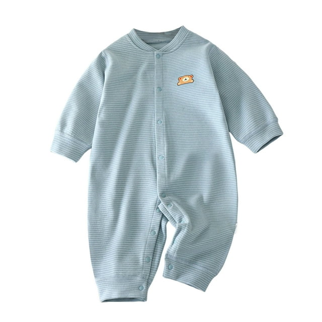 HNMKIU Unisexe Garçons Doux à Manches Longues Justaucorps Barboteuse Combinaison Confortable Col Rond Tenue pour Intérieur Printemps Automne Tenue Classique de Tous les Jours Fermeture à Boutons-Pression Design Vert Pâle,0-3 Mois
