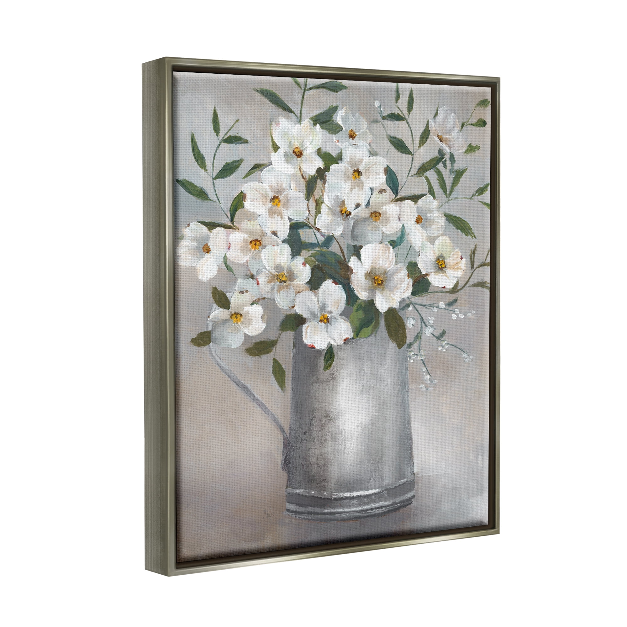 Stupell Industries Dogwood Flower Bouquet Country Can Botanical & Floral Painting Gray Floater Framed Art Print Wall Art