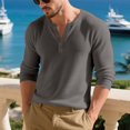 thumbnail image 4 of WTOBBY Men's Casual Long Sleeve Henley Shirt Three-Button Placket, Comfortable Solid Color, Fall and Winter T-Shirt for Daily Wear, Layering, and Relaxed Style,Dark Gray L, 4 of 7