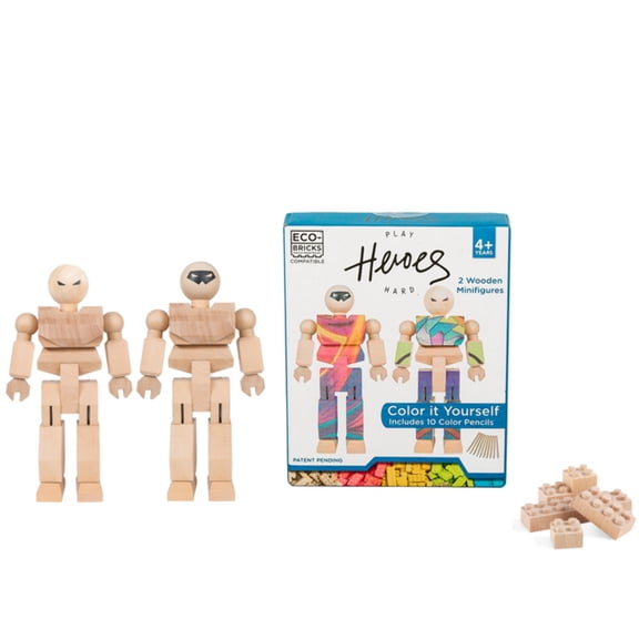 Once-Kids Playhard Heroes MiniFigure DIY 2pcs – Wooden Building Blocks Set | Eco Toy for Kids & Creative Construction