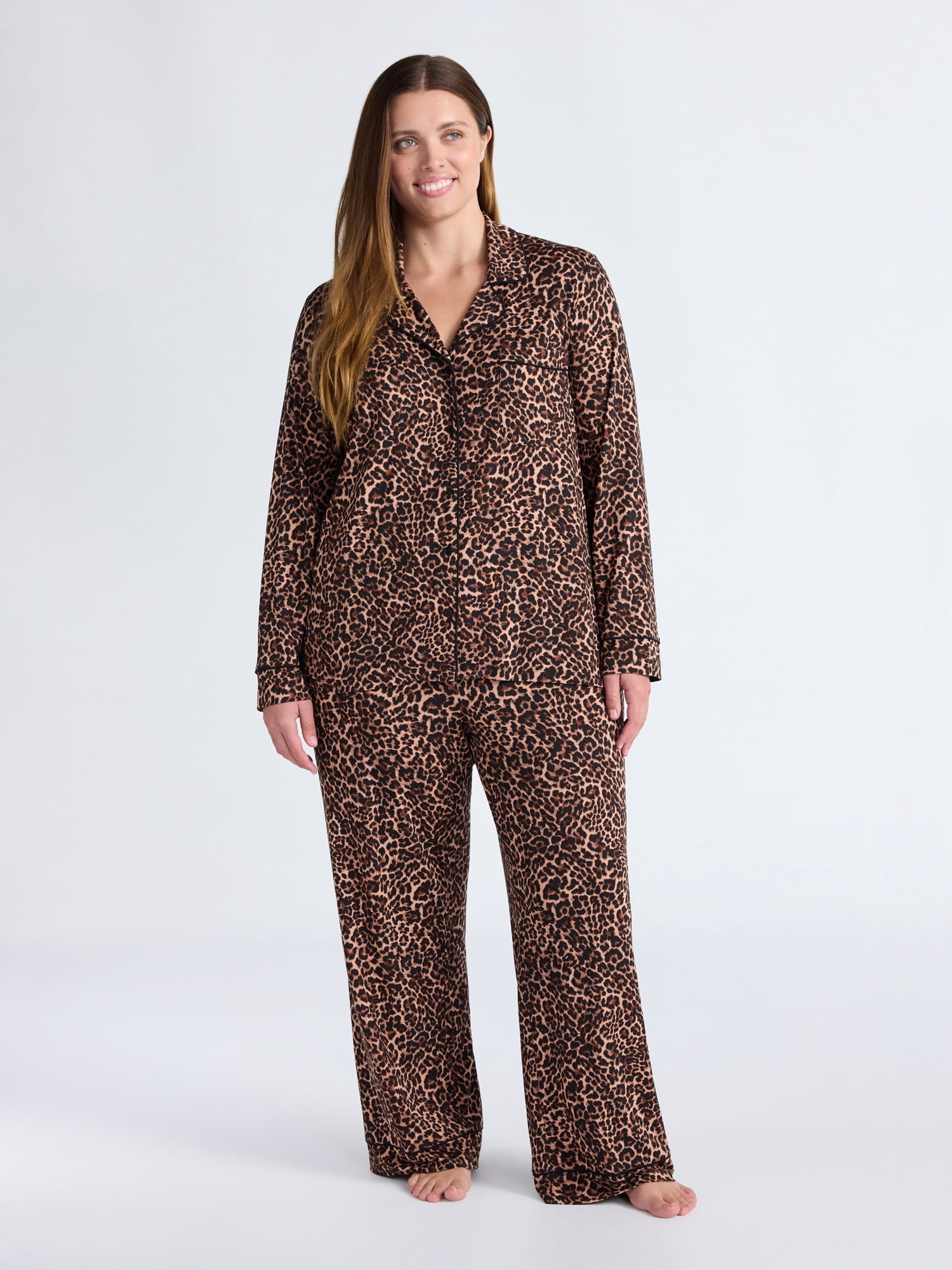 Joyspun Women’s Dreamy Soft Collection Long Sleeve Top and Pants Pajama Set, Sizes XS-4X