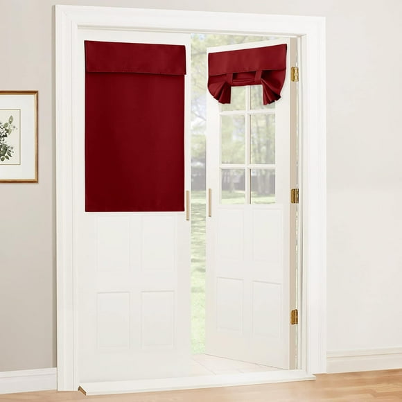 shiyou-Door Curtains Blackout - Self Stick Tie Up Shades Tricia Room Darkening Door Window Curtain Blinds Light Block Insulating Sidelight Curtains, W 26 x L 40 inches, 1 Panel, Burgundy Red