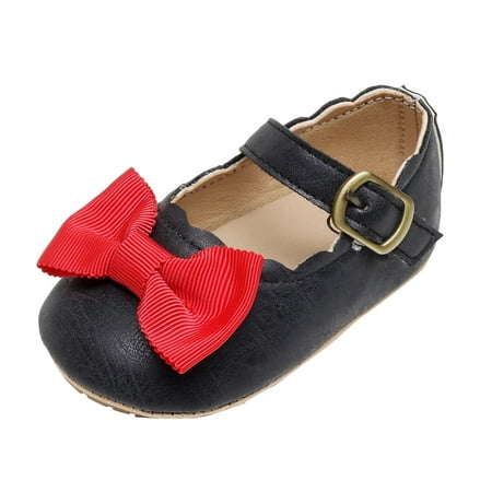 

MIUBAGIAL Girls Single Shoes Bow Tiet First Walkers Shoes Buckle Strap Toddler Soft Bottom Breathable Princess Shoes