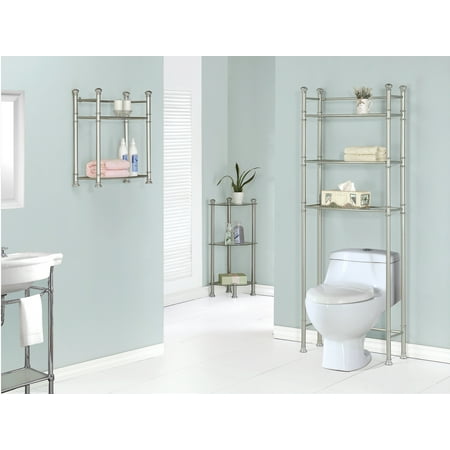 Monarch Specialties Satin Nickel Metal Corner Etagere Tempered Gl Monarch Specialties Satin Nickel Metal Corner Etagere Tempered Gl 33 Inch