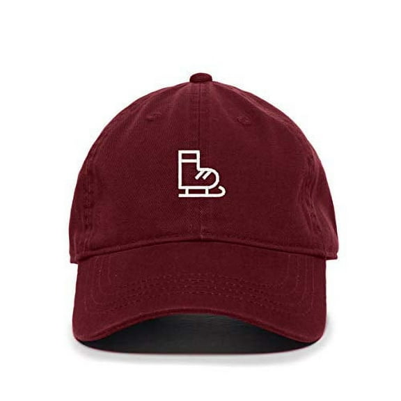 Ice Skate Baseball Cap Embroidered Cotton Adjustable Dad Hat Burgundy
