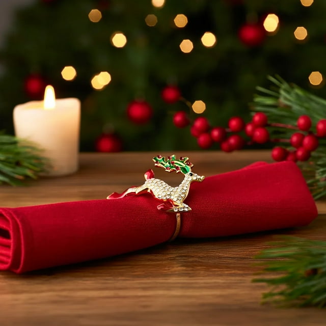 Aqestyerly Valentine Table Decor,Christmas themed Napkin Rings and Including Bow Wreath Christmas Tree Reindeer Shaped Decorative Napkin Clips,Decoración del hogar