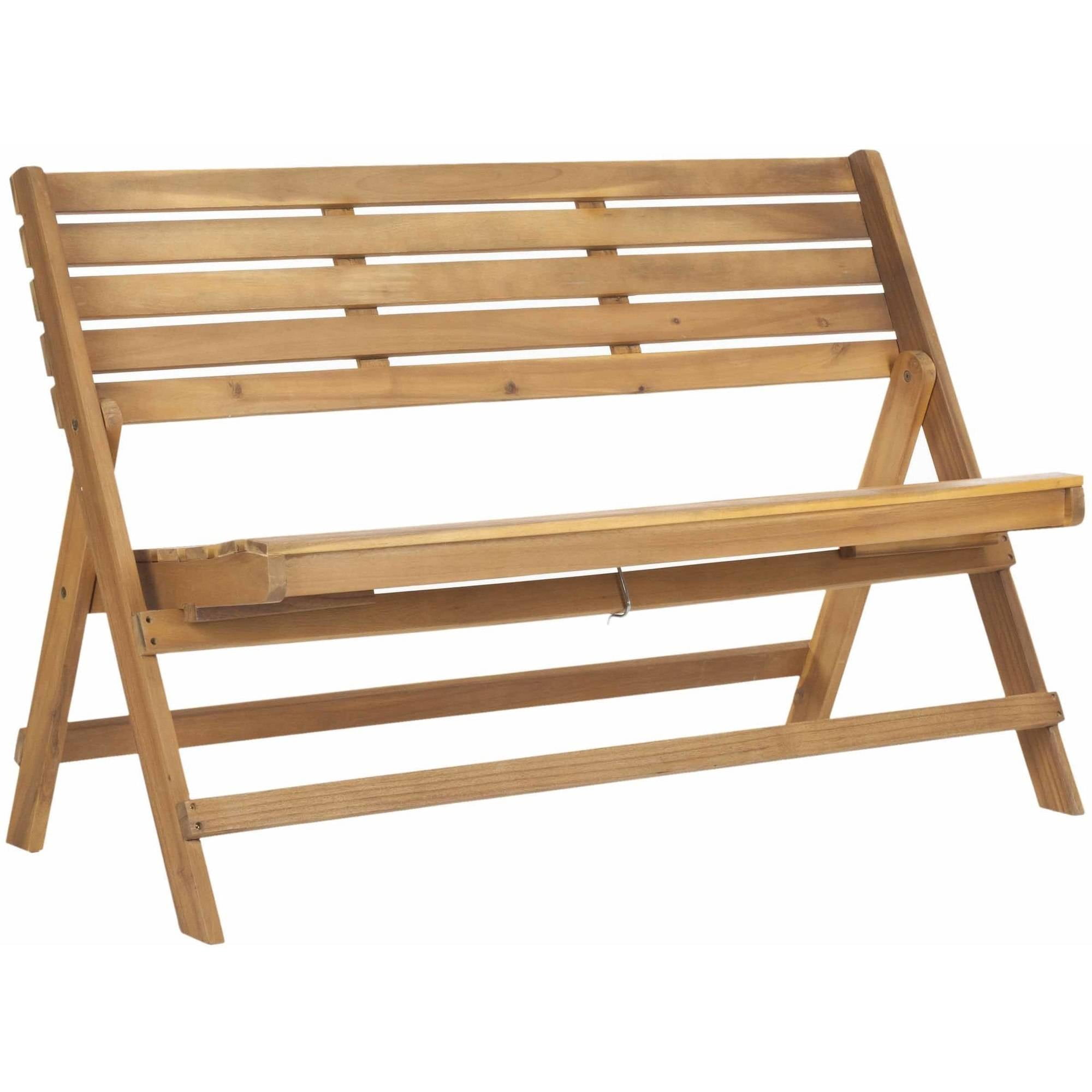 SAFAVIEH Luca Outdoor Patio Acacia Folding Bench, Natural Brown