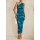 thumbnail image 3 of Vestido PRETTYGARDEN de un Hombro con Frunces y Estampado Floral XL, 3 of 8