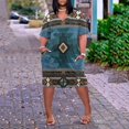 thumbnail image 1 of Robes Africaines pour Femmes Robe d'Été pour Femmes Grande Taille Col en V Manches Courtes Longueur Genou avec Poche Robe Décontractée, 1 of 4
