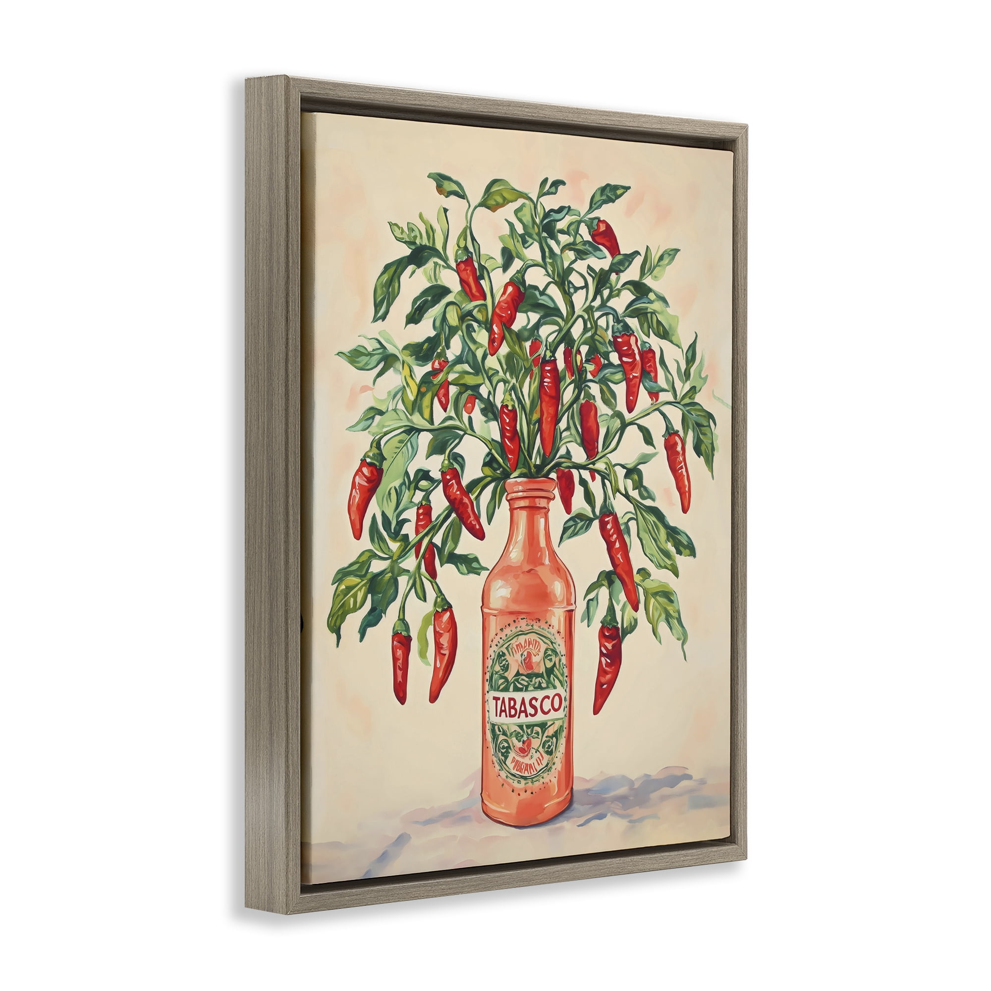 Stupell Industries Chili Peppers in Hot Sauce Vase Brown Framed Floater Canvas Wall Art, design by The Prints Vibe