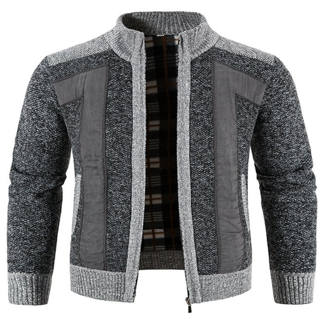 Cardigan pour Homme à Fermeture Éclair Intégrale, Col Montant, Coupe Ajustée, Chandail Tricoté Décontracté