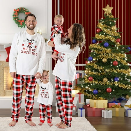 

Uccdo Merry Christmas Holiday Matching Family Pajamas Mom Dad Kids Baby Xmas Deer Printed Sleepwear Set