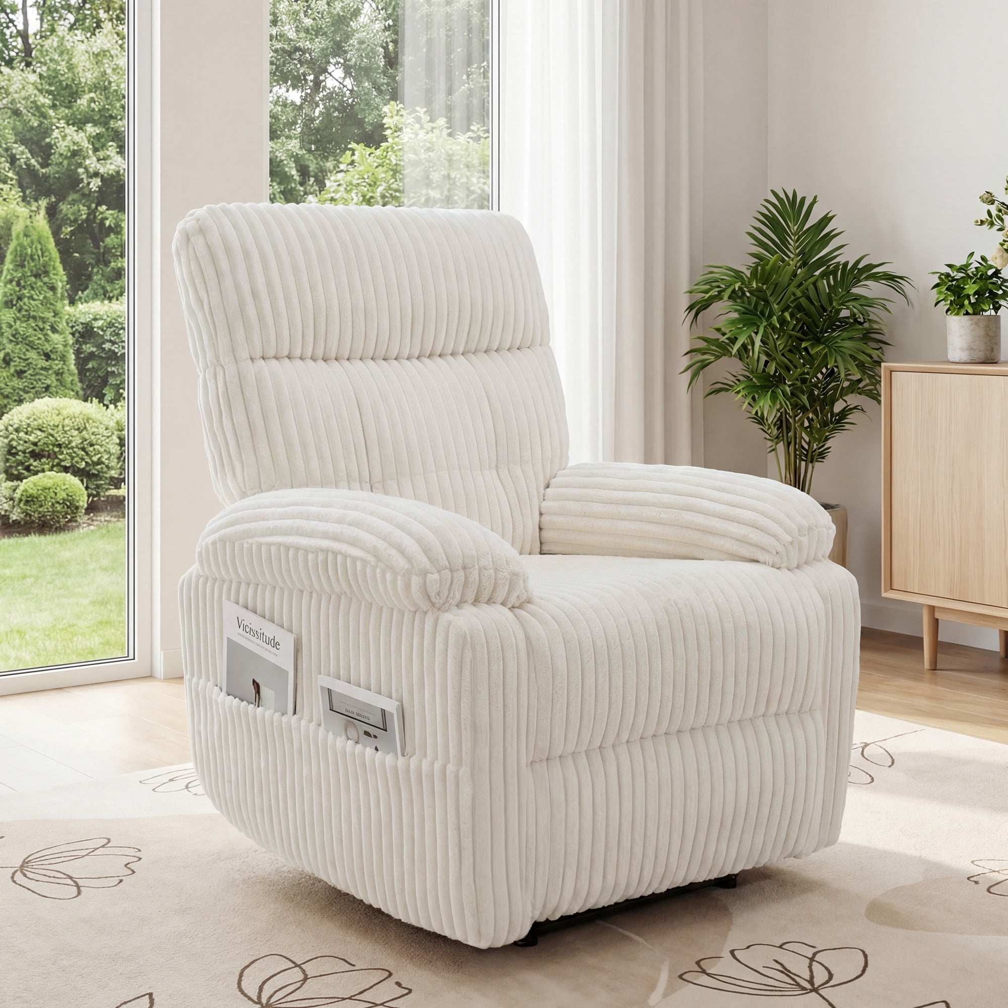 INNOVAR Recliner Sofa for Adults, Zero Gravity Power Reclining Chair, Oversized Electric Recliners Elderly Chair W/Storage Pockets for Home Living Room,Corduroy,White