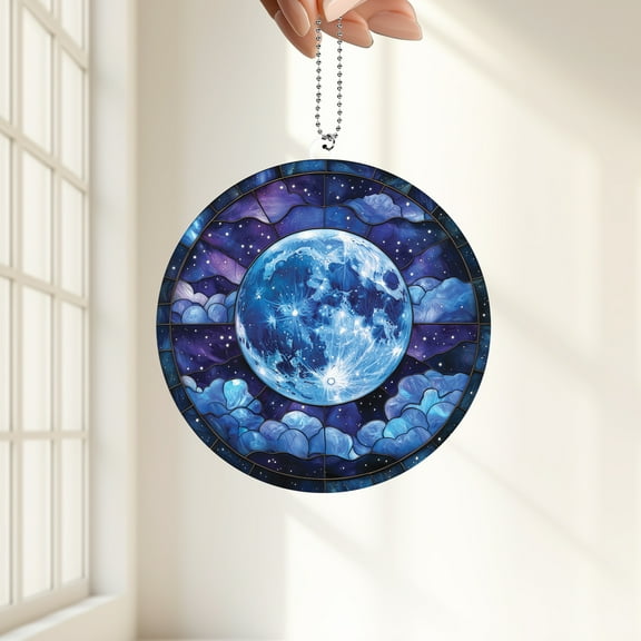Full Moon Acrylic Hanging Ornament – Stained Glass Style 2D Celestial Decor – Lunar Sun Catcher – Home, Car Decoration, Unique Gift for Moon Lovers & Astrology Enthusiasts