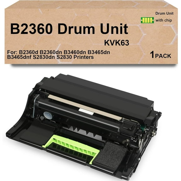 High Yield GB2360 Black Drum Unit 331-9810 331-9811 Replacement for Dell KVK63 Imaging Unit B2360d B2360dn B3460dn B3465dn B3465dnf S2830dn S2830 Printer(1-Pack)
