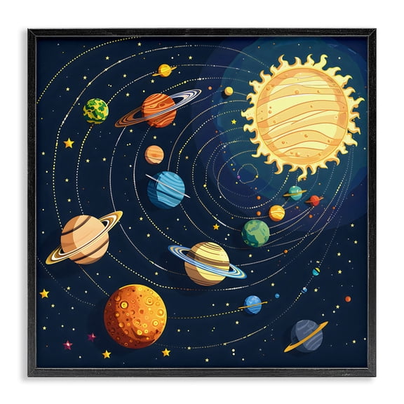 Stupell Industries Contemporary Planets Around The Sun Black Framed Giclee Art, 12 x 12, by Creative Studio