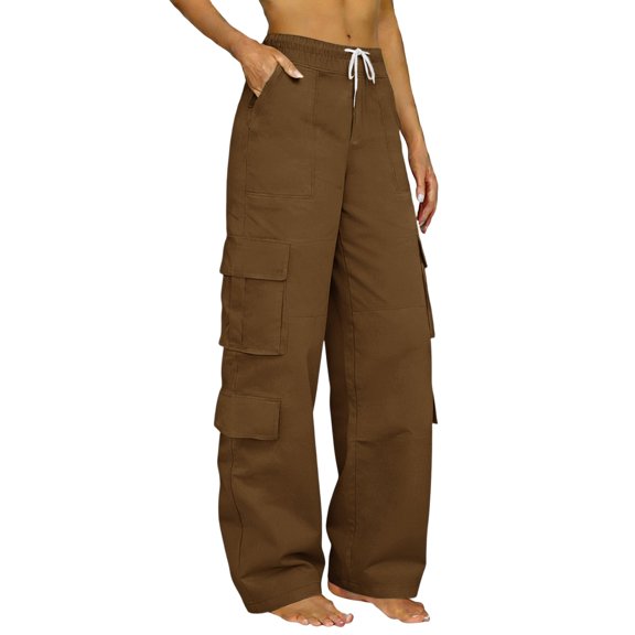 MSJUHEG Cargo Pants for Women Multiple Pockets Elastic Waist Cargo Pants Track Pants Stretchy Pants Joggers Streetwear Baggy Hiking Pants Oversized Fit Women's Hiking Pants Coffee XL