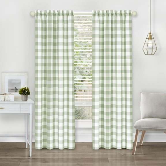 Achim Hunter Indoor Polyester/Cotton Light Filtering Checkered Curtain Panel, Apple Green, 42-in W x 63-in L