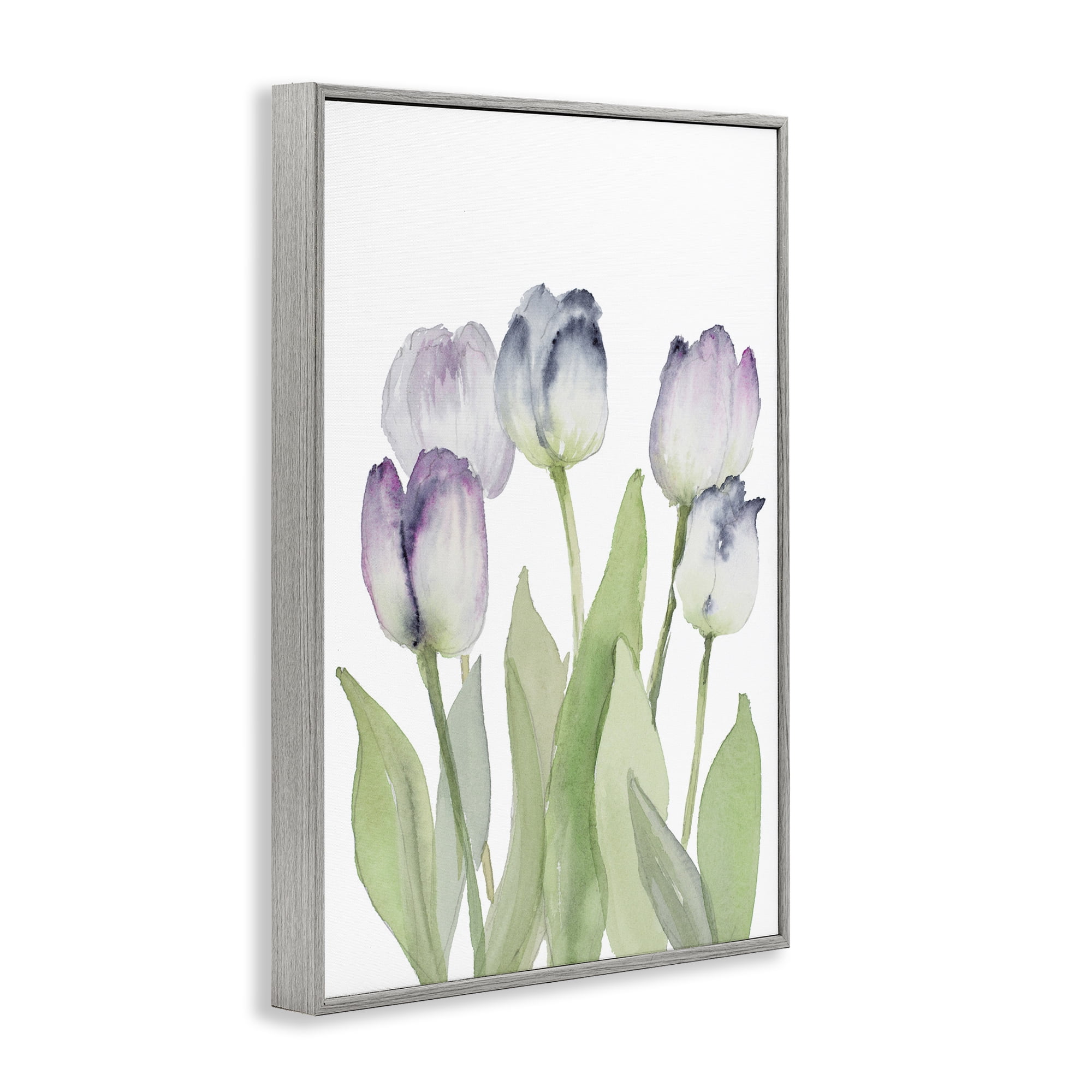 Stupell Industries Soft Garden Tulips Botanical & Floral Painting Gray Framed Art Print Wall Art, 16 x 24