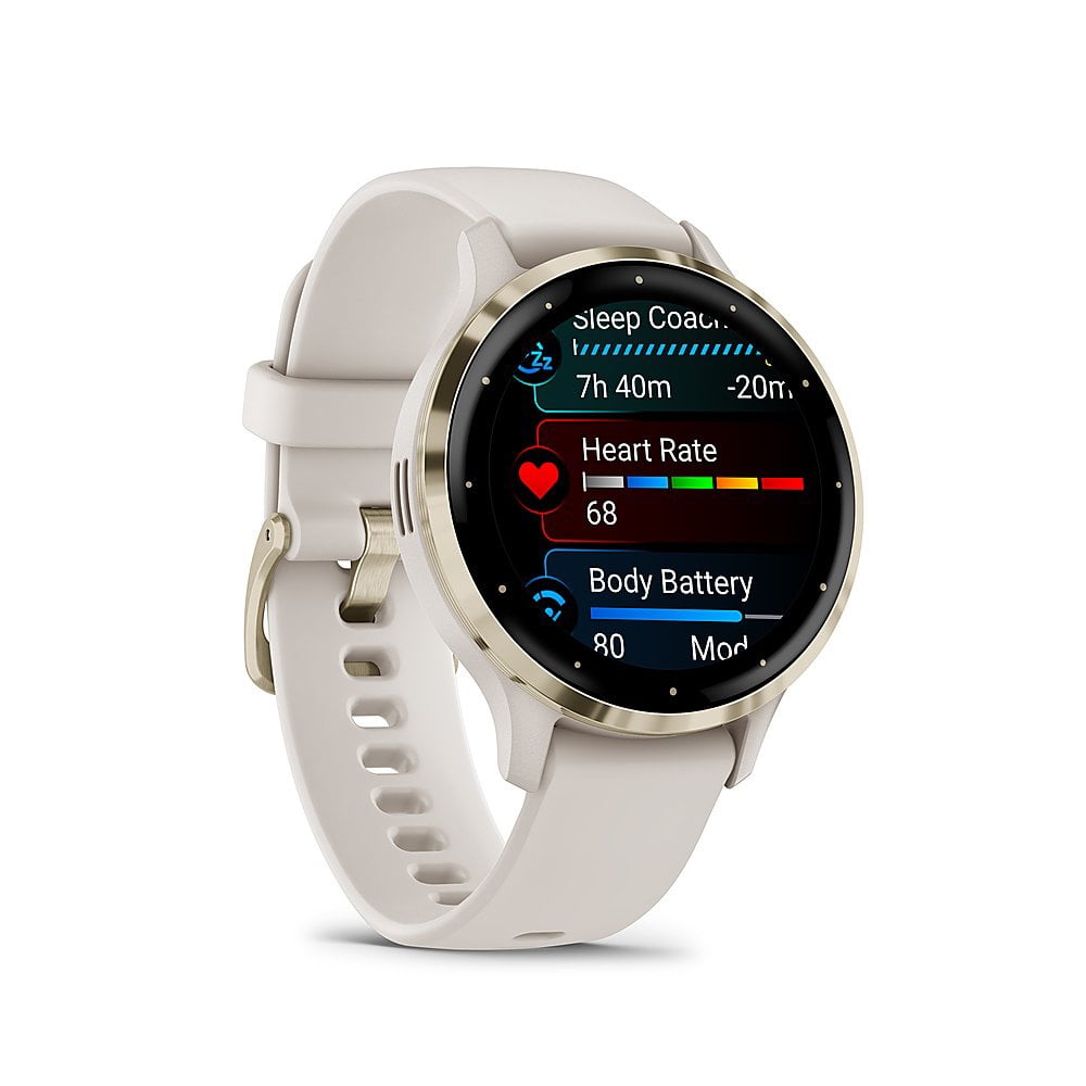 Garmin 010-02785-04 Venu 3S Health Fitness GPS Smartwatch Gold Steel Bezel with Ivory Case 41mm Bundle with 2 YR CPS Enhanced Protection Pack