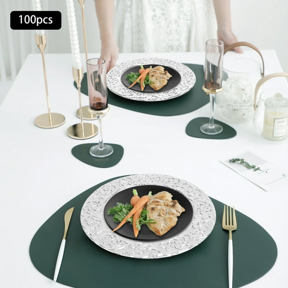 100-Piece Charger Plate Set, Elegant Gold Round PP Plates for Weddings, Banquets, and Events, Lightweight & Durable with Smooth Edges