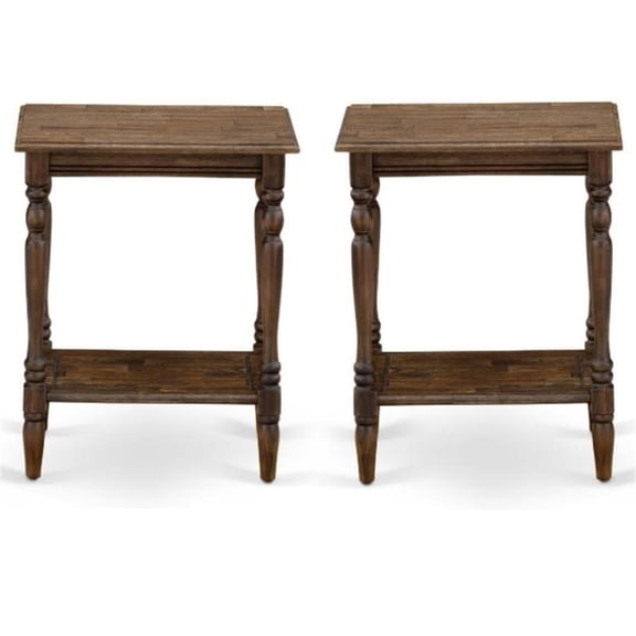Home Square Wood End Table with Open Storage in Jacobean Brown - Set of 2