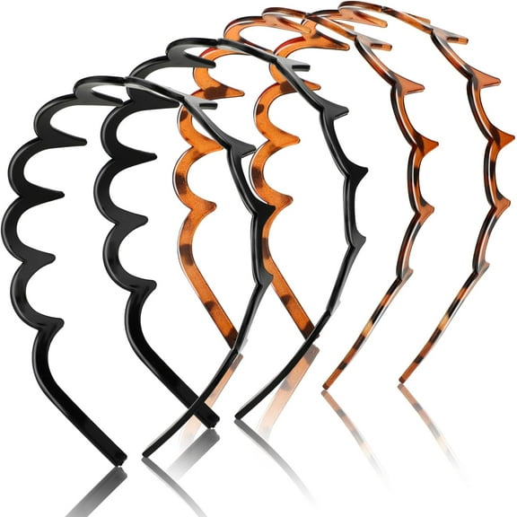 Headbands, Zig Zag Hairbands for Women, Non-Slip Wavy Teeth, Pack of 4, Black and Leopard