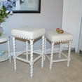 thumbnail image 3 of Contemporary Home Living 24" Beige and White Nailhead Trimmed Counter Stool with Barley Twist Legs, 3 of 3