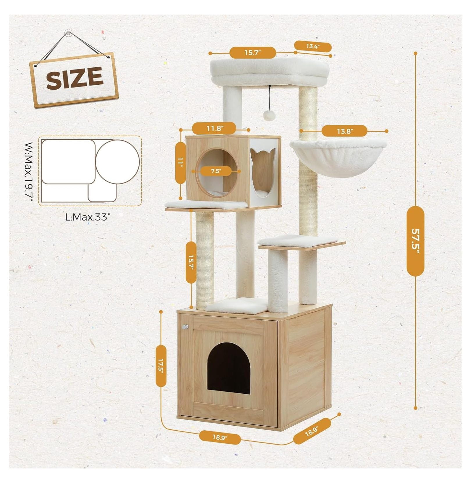 Cat Tree with Litter Box, 57.5" Indoor Cat Tower Beige