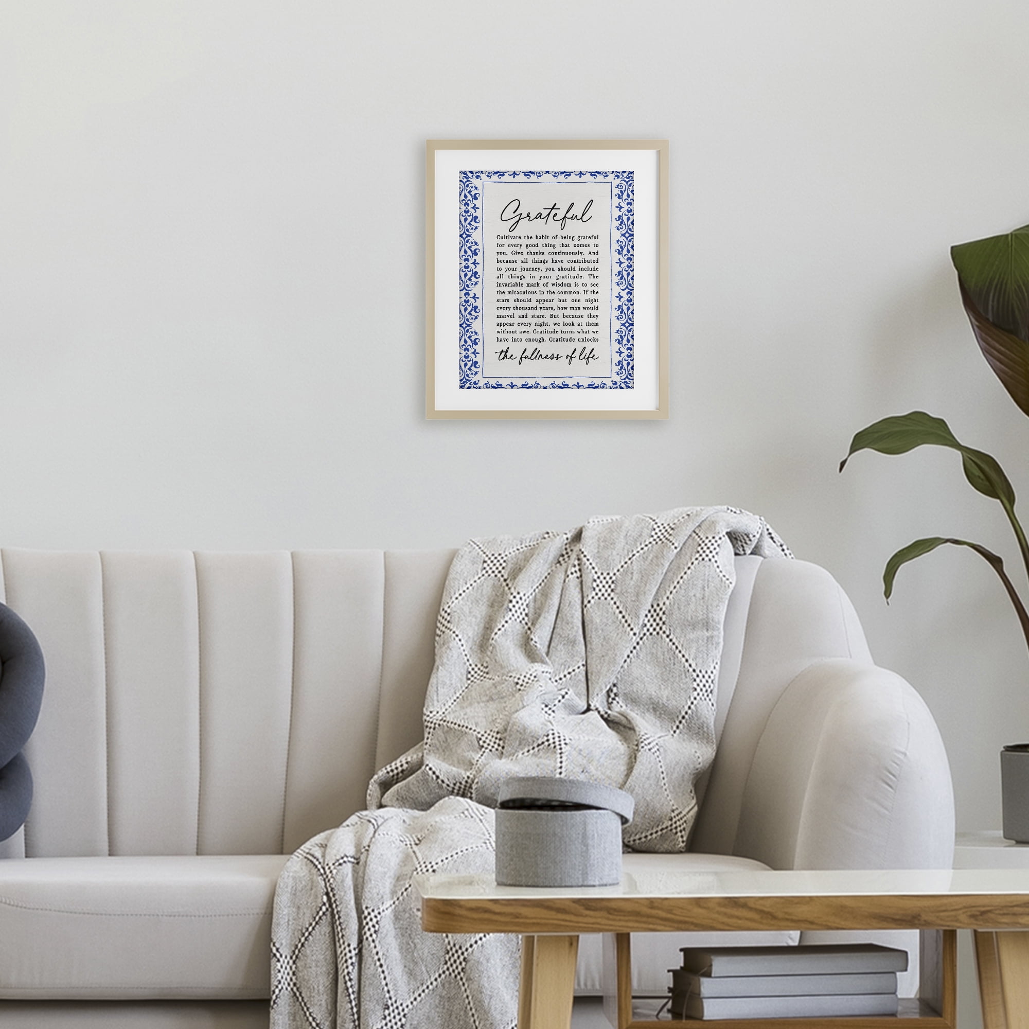 Gratitude Unlocks Fullness Of Life Birch Framed Print Under Glass, design by Lettered and Lined