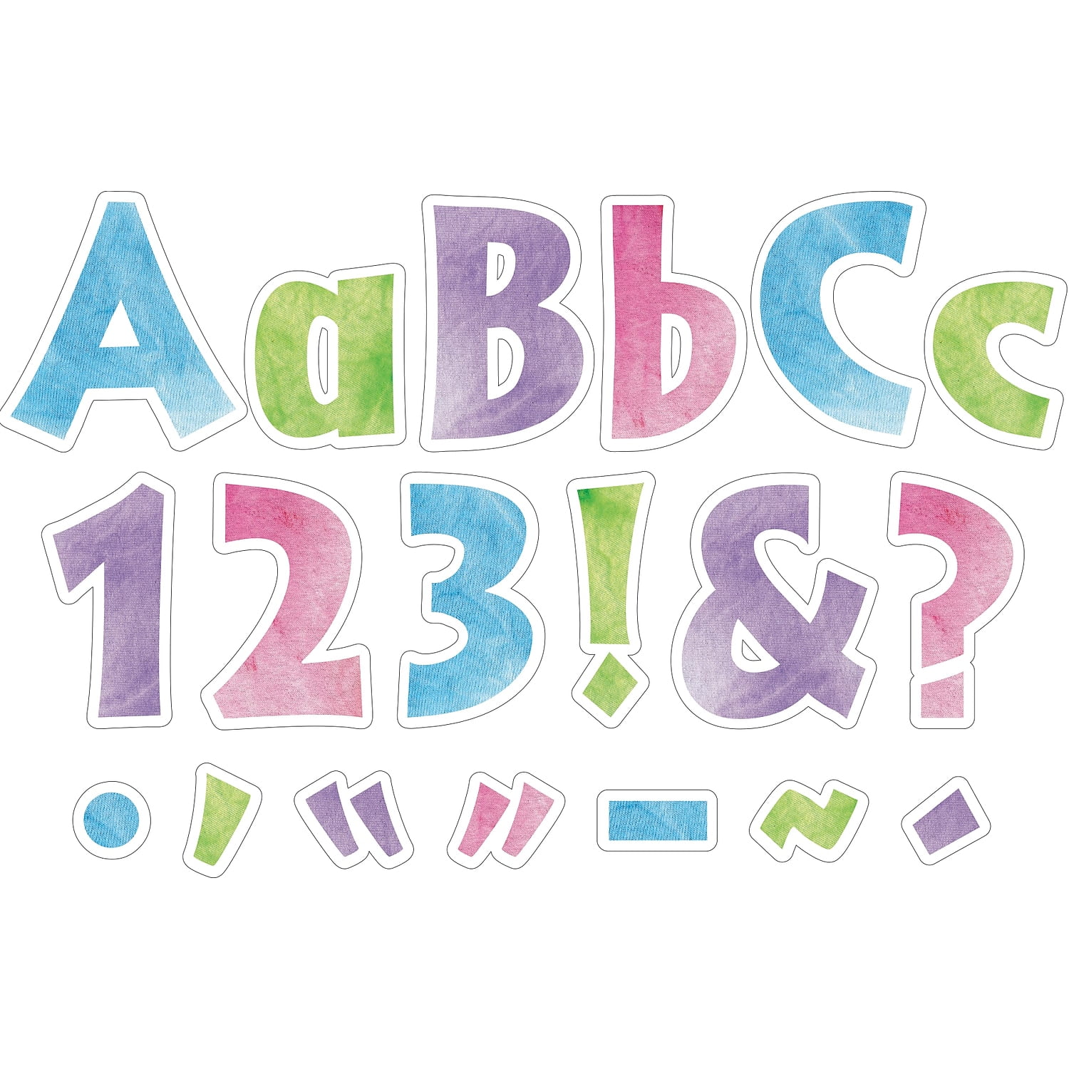 Barker Creek 4" Letter Pop-Outs 2-Pack, Tie-Dye, Jazz Up Your Bulletin Boards with These Colorful Letters, 510 Upper and Lowercase Letters, Numbers & Punctuation Marks, 4" (4348)