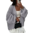 thumbnail image 2 of Womens Oversized Cardigan Sweaters 2025 Fall Long Lantern Sleeve Knit Open Front Light-Weight Sweater Light Gray M, 2 of 10